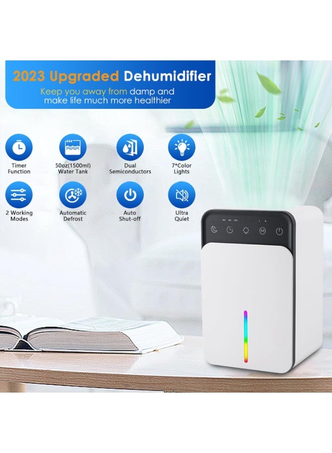 TDOO Home 50oz (1500ml) Room Dehumidifier with Auto Shut-off, Sleep Mode, Auto Defrost, Silent Portable Small Dehumidifier with Timer, 7-Color Lights, 2 Working Modes - Image 5